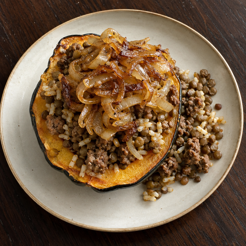 Persian-Inspired Beef & Lentil-Stuffed Squash